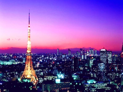 Torre de Tokio contra un vibrante horizonte urbano al anochecer