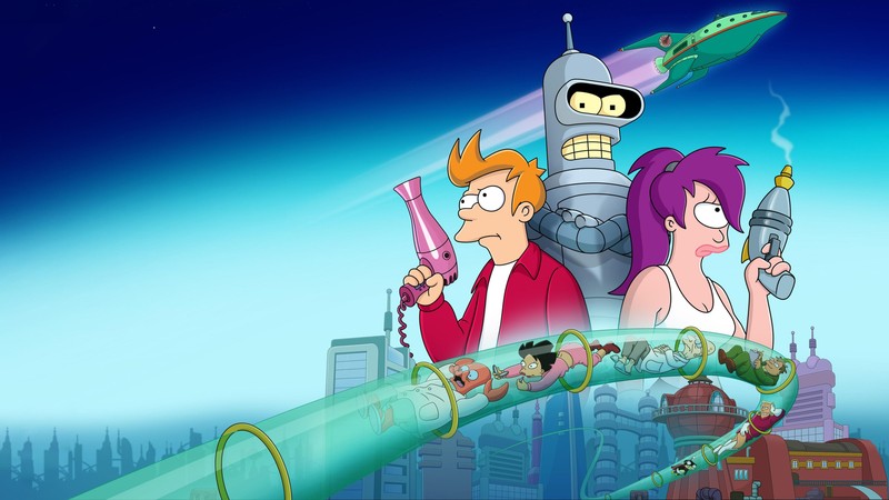 Мультяшная картина группы людей с оружием (футурама, futurama, телешоу, мультфильм, анимационный сериал)