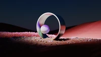 Surreal Night Landscape with Abstract 3D Sphere and Ring