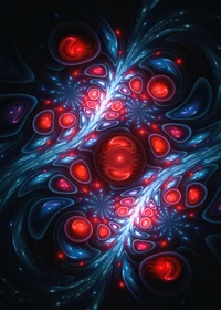 Vibrant Red and Blue Fractal Patterns in Cosmic Space