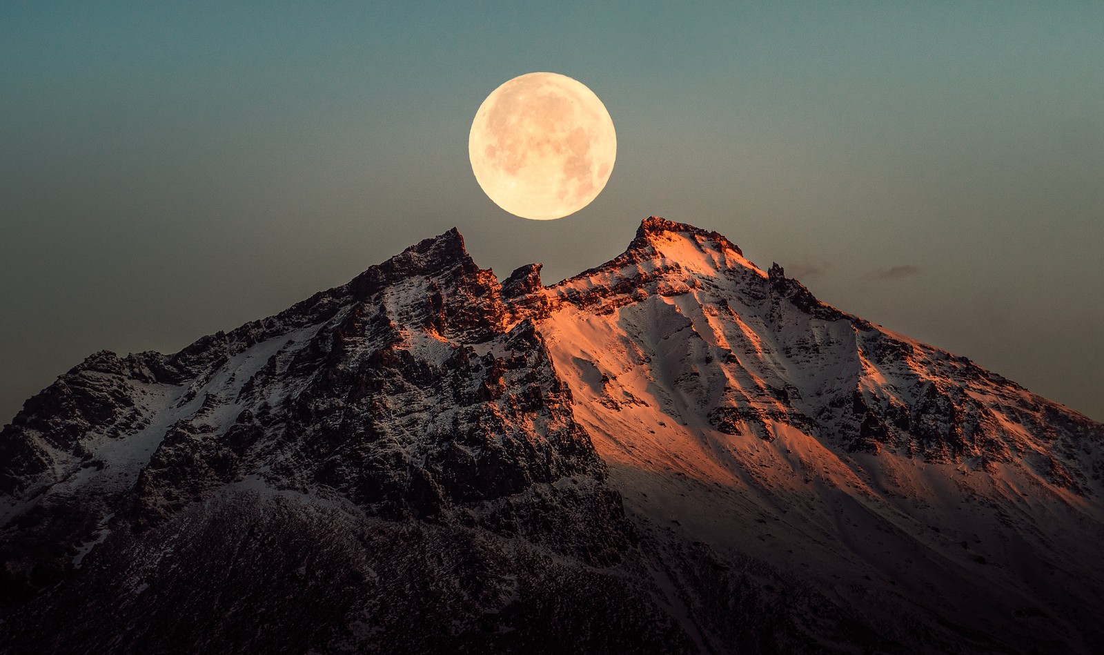 full moon, mountain peak, snow covered, moon light, iceland wallpaper