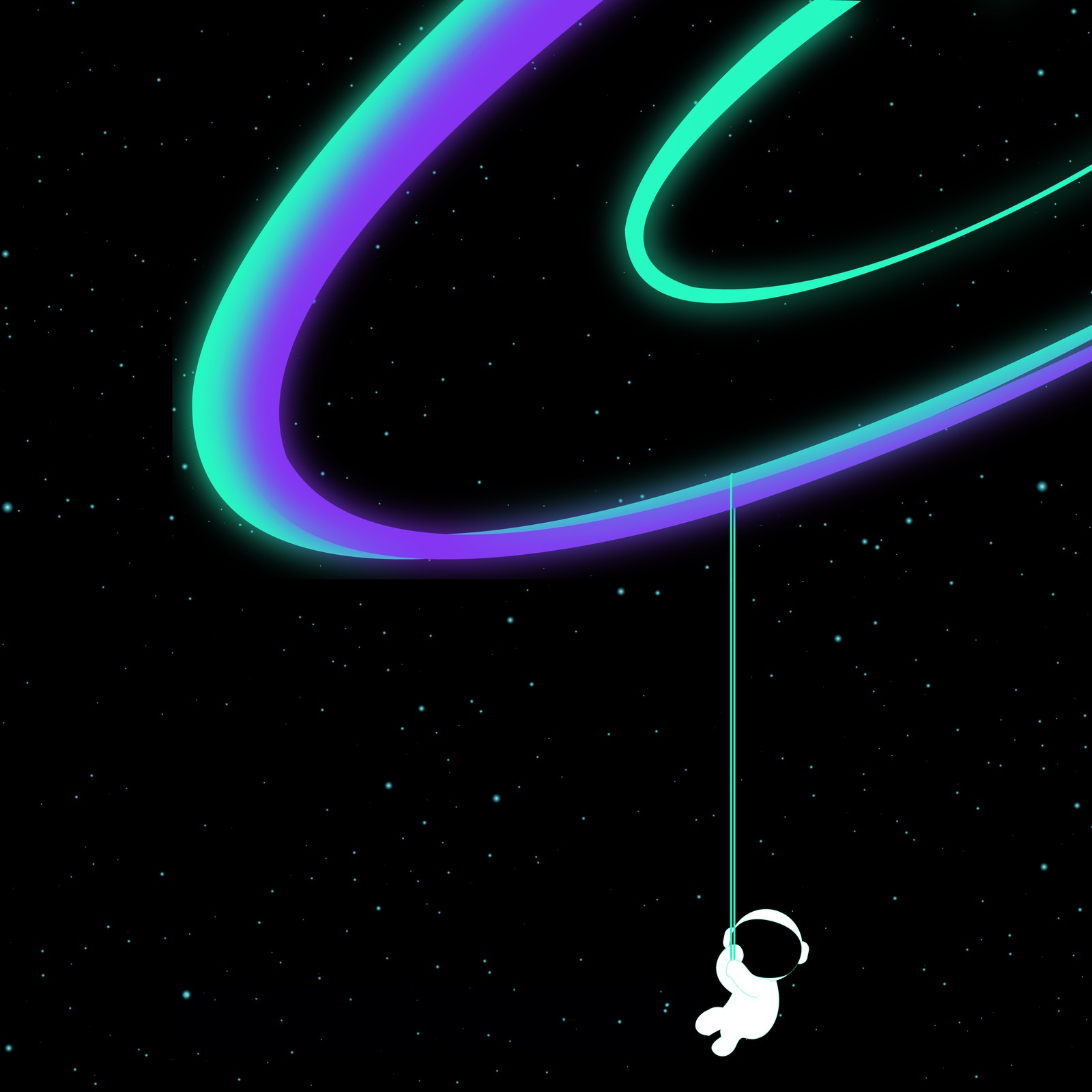 There is a man hanging from a string in the space (cute astronaut, hanging, 8k, black background, 5k)