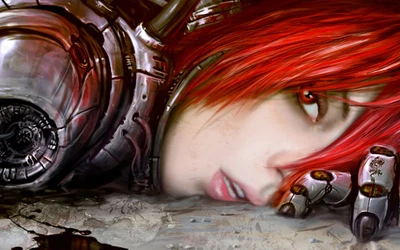 Guerreira Futurista com Cabelo Vermelho em Arte CG