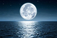 Radiant Harvest Moon Over Tranquil Ocean Waters