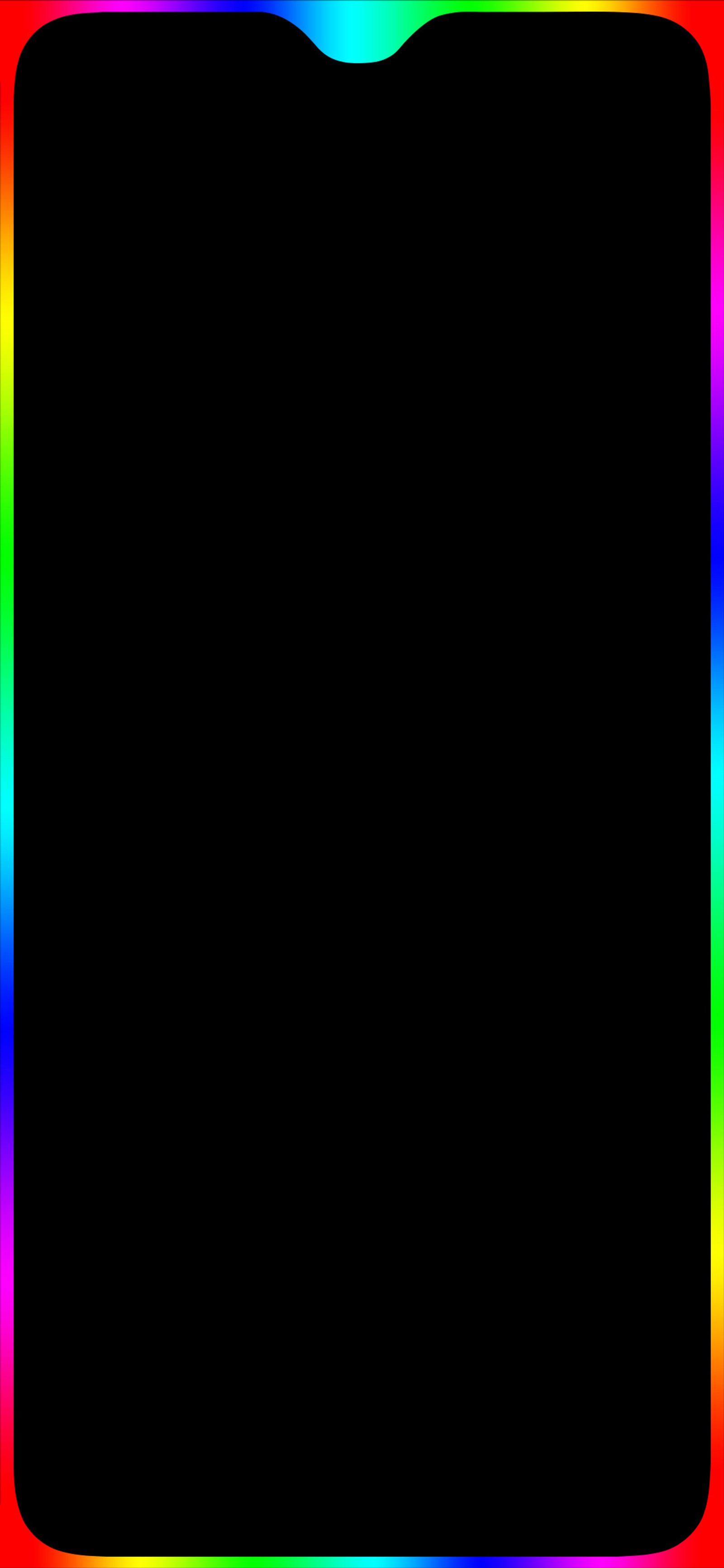 Un primer plano de un marco de colores de arcoíris sobre un fondo negro (oneplus, oneplus 6t, oneplus6t, color, notch)