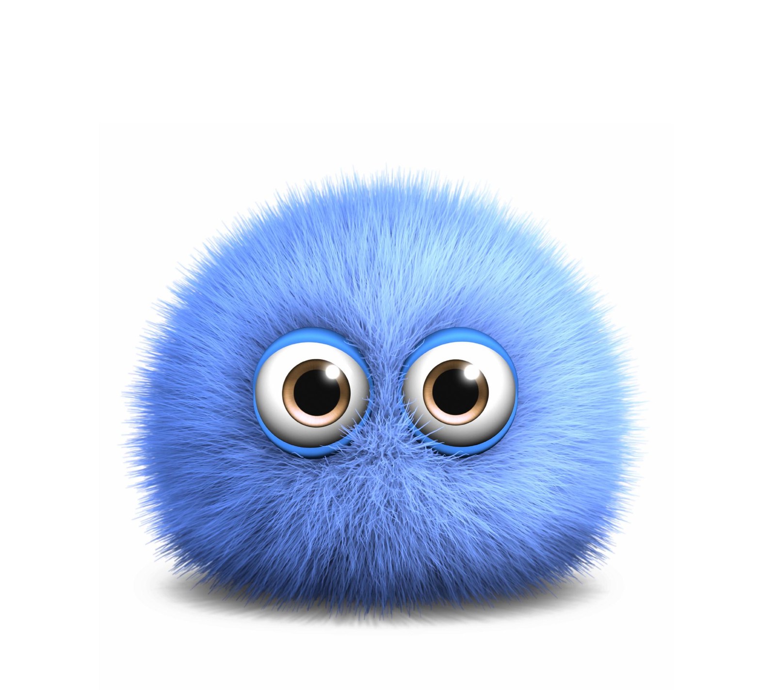 Arafed fluffy ball with eyes and big eyes on a white background (background, cartoon monster, cute, light blue, puffy)