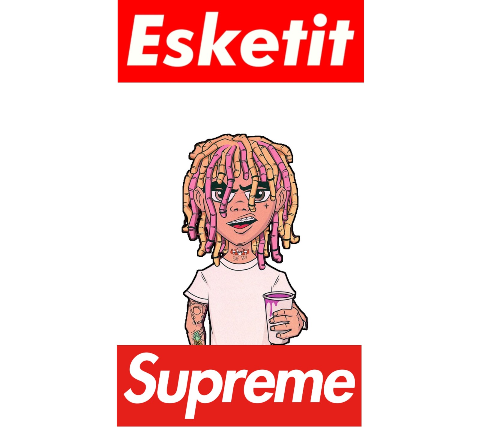 Nahaufnahme eines cartoon-charakters mit einer tasse kaffee (esketit, lil pump, lilpump, supreme)