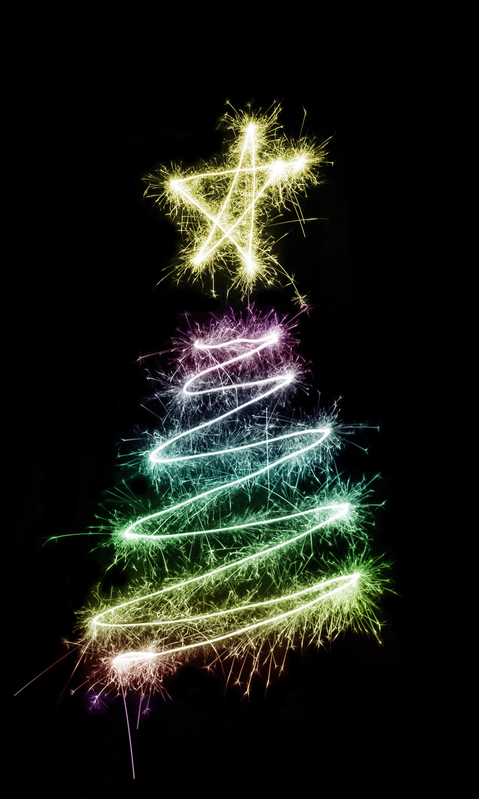 A close up of a christmas tree made of sparklers (chrismas, tree)