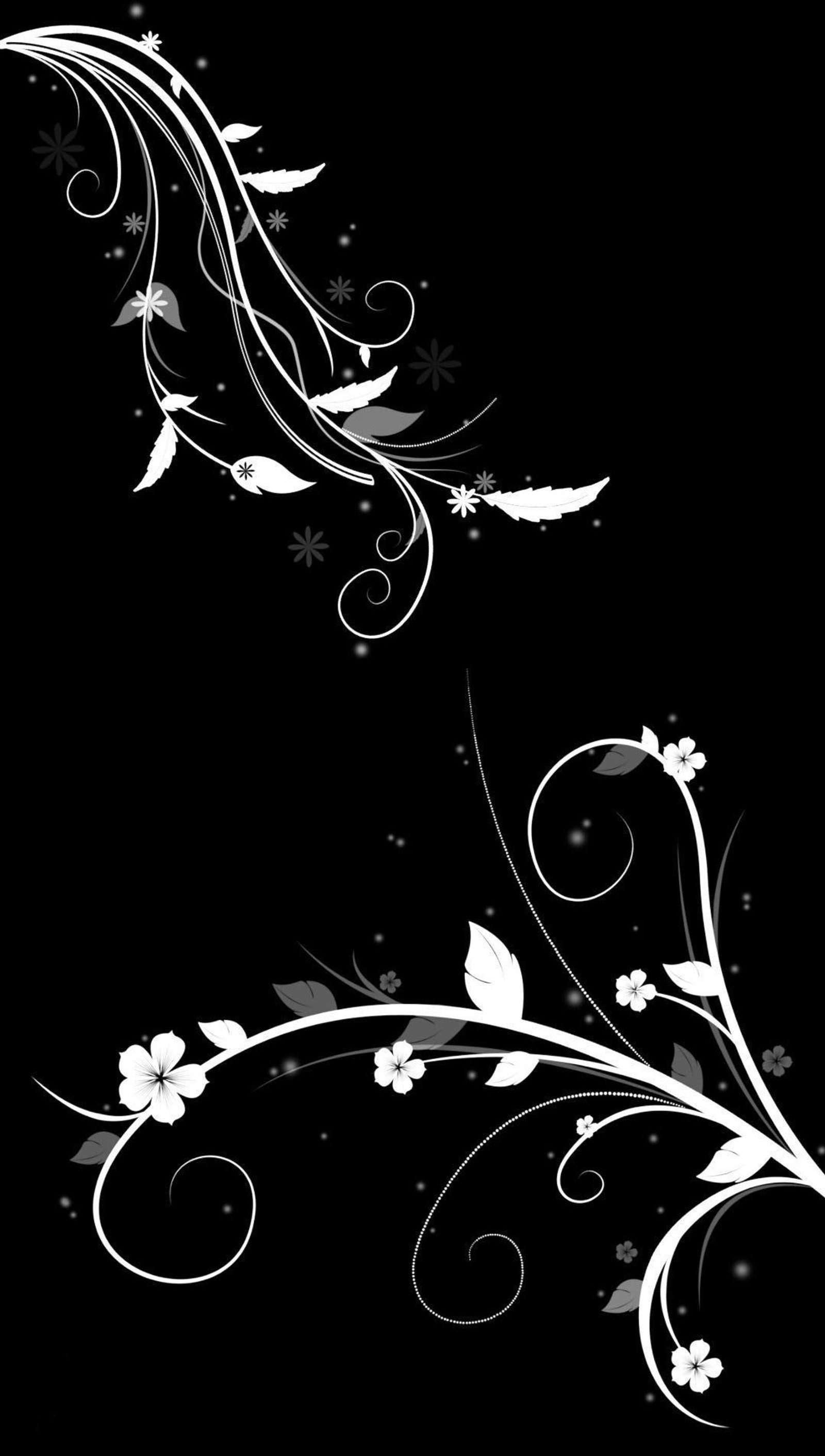 Fondo floral en blanco y negro con mariposas y espirales (abstracto, asombroso, negro, genial, fondo de pantalla)