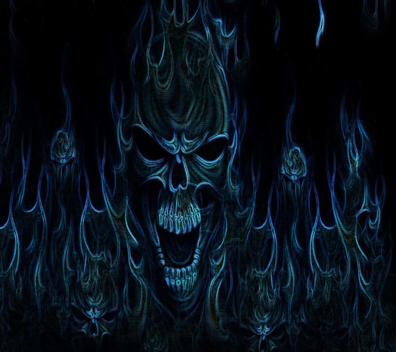 A close up of a skull with flames on a black background (skull, wallpaper)