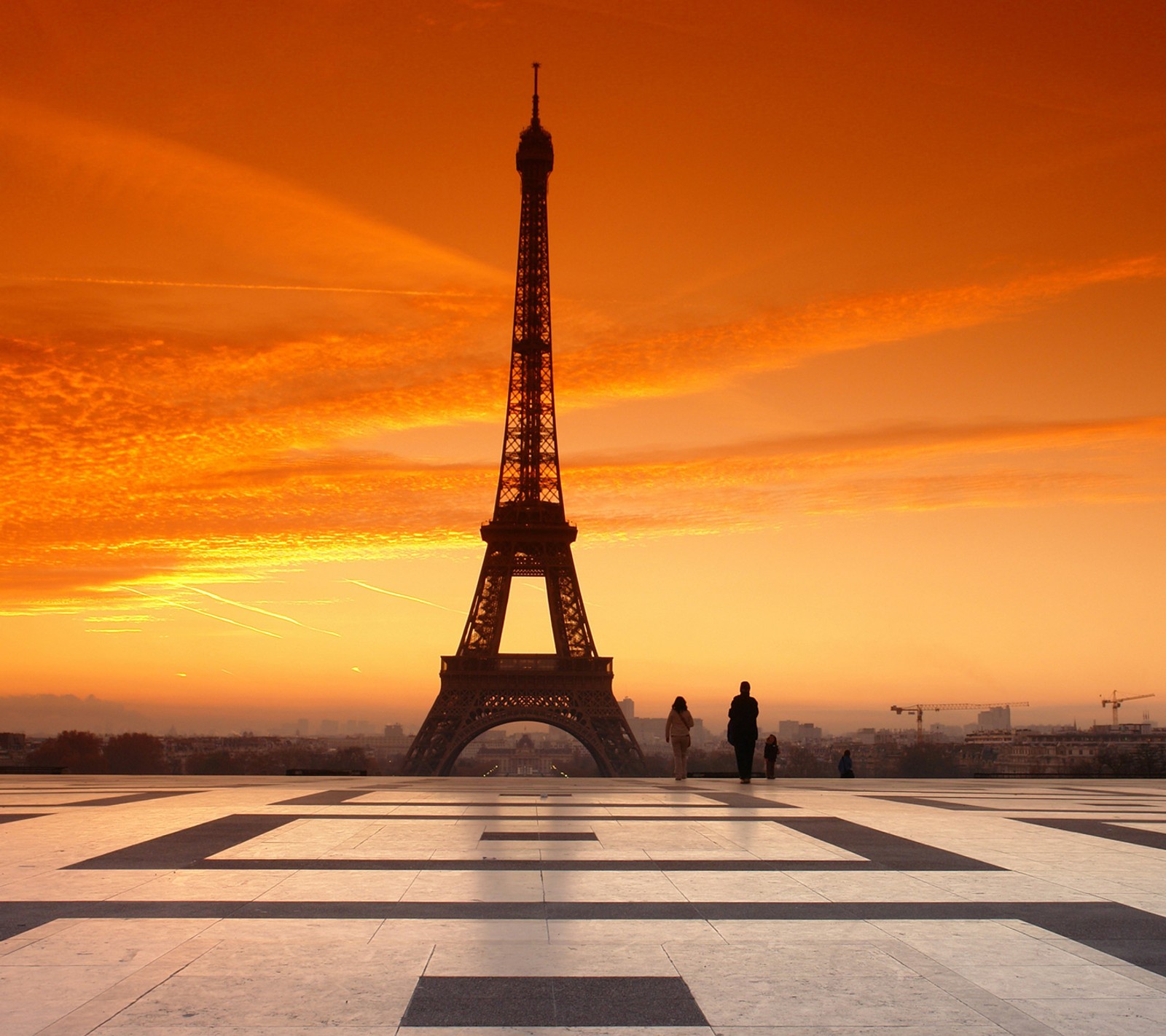 Girafes devant la tour eiffel au coucher du soleil (paris, coucher de soleil)