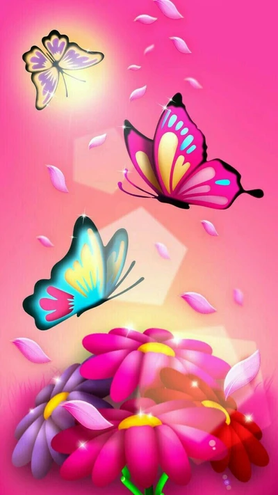 butterflys, cute, flowers, girly, pink