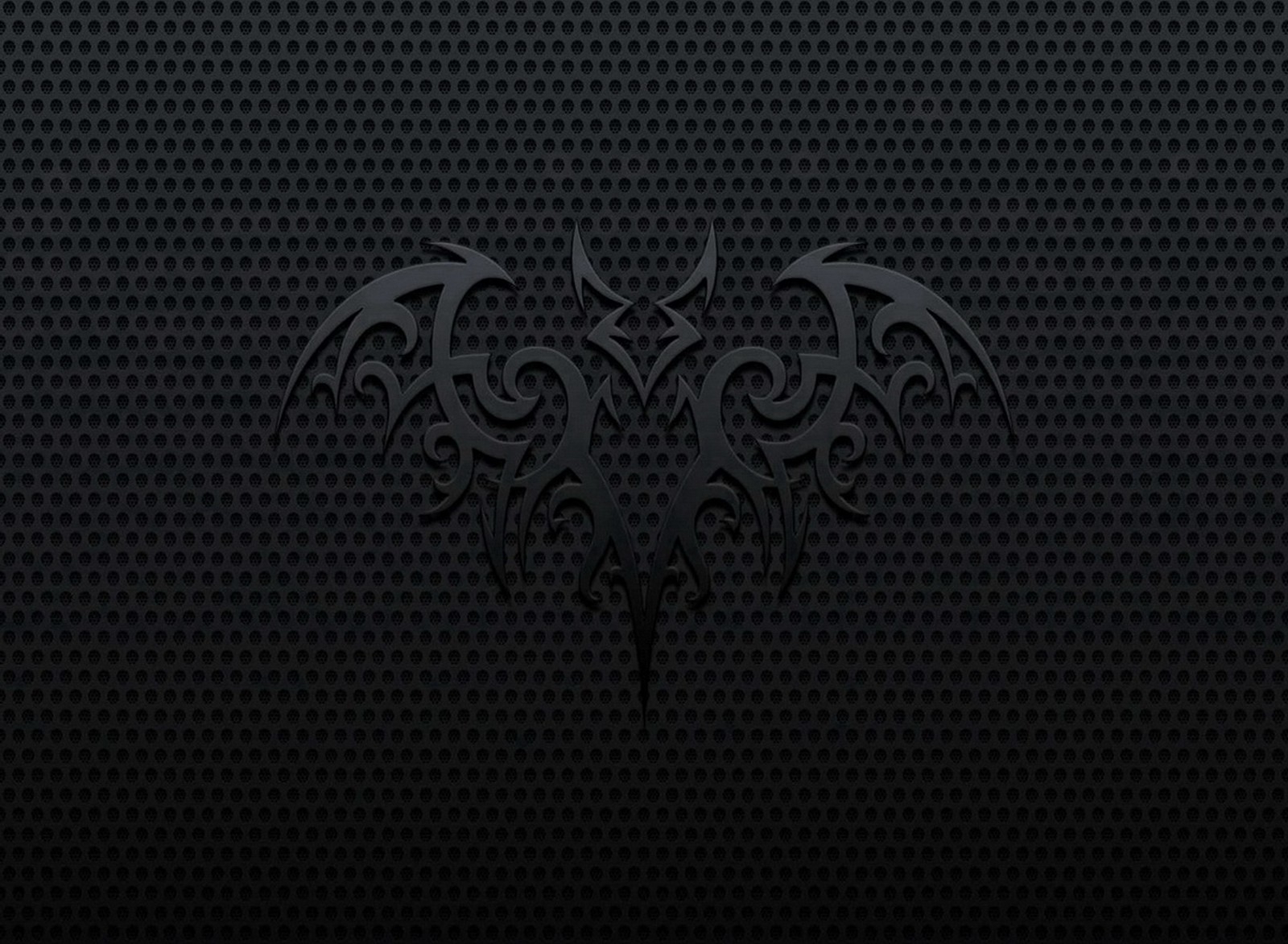 A black background with a stylized design of a dragon (abstract, tribal bat sign black)