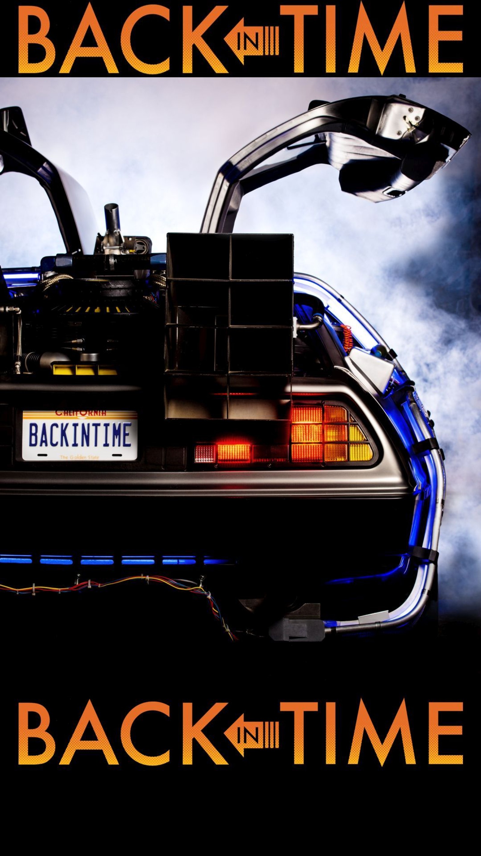 There is a back to the future poster with a car (2015, back in time, documentary, movie, poster)