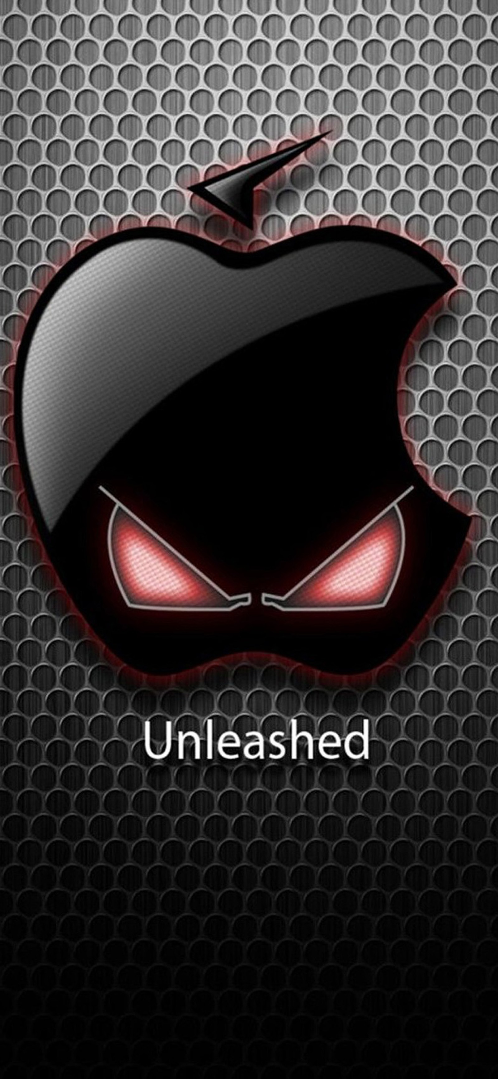 An apple logo with red eyes on a black background (mouth, logo, heart, glasses, graphics)