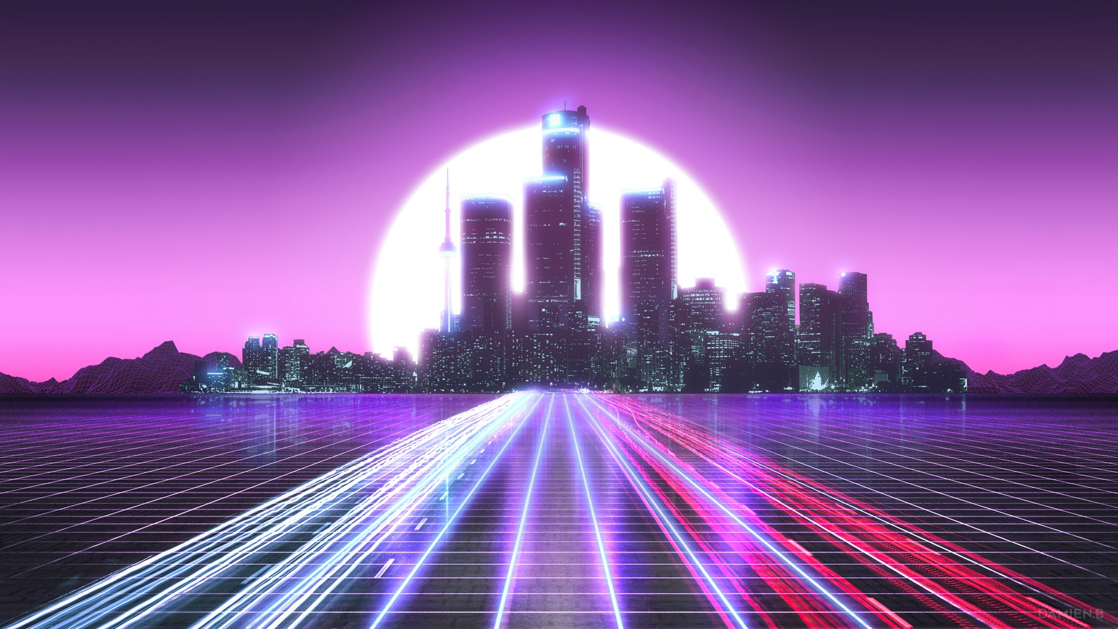 city, buildings, neon lights, landscape Download Wallpaper