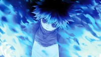 Dabi rodeado de llamas azules de My Hero Academia