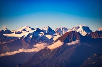 Majestic Swiss Alps: Snow-Capped Peaks Against a Clear Blue Sky