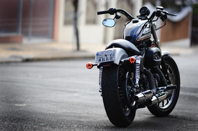 Harley Davidson Sportster con neumáticos personalizados en la calle urbana