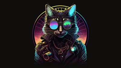 Chat cool avec des lunettes de soleil et une veste en cuir - Art numérique