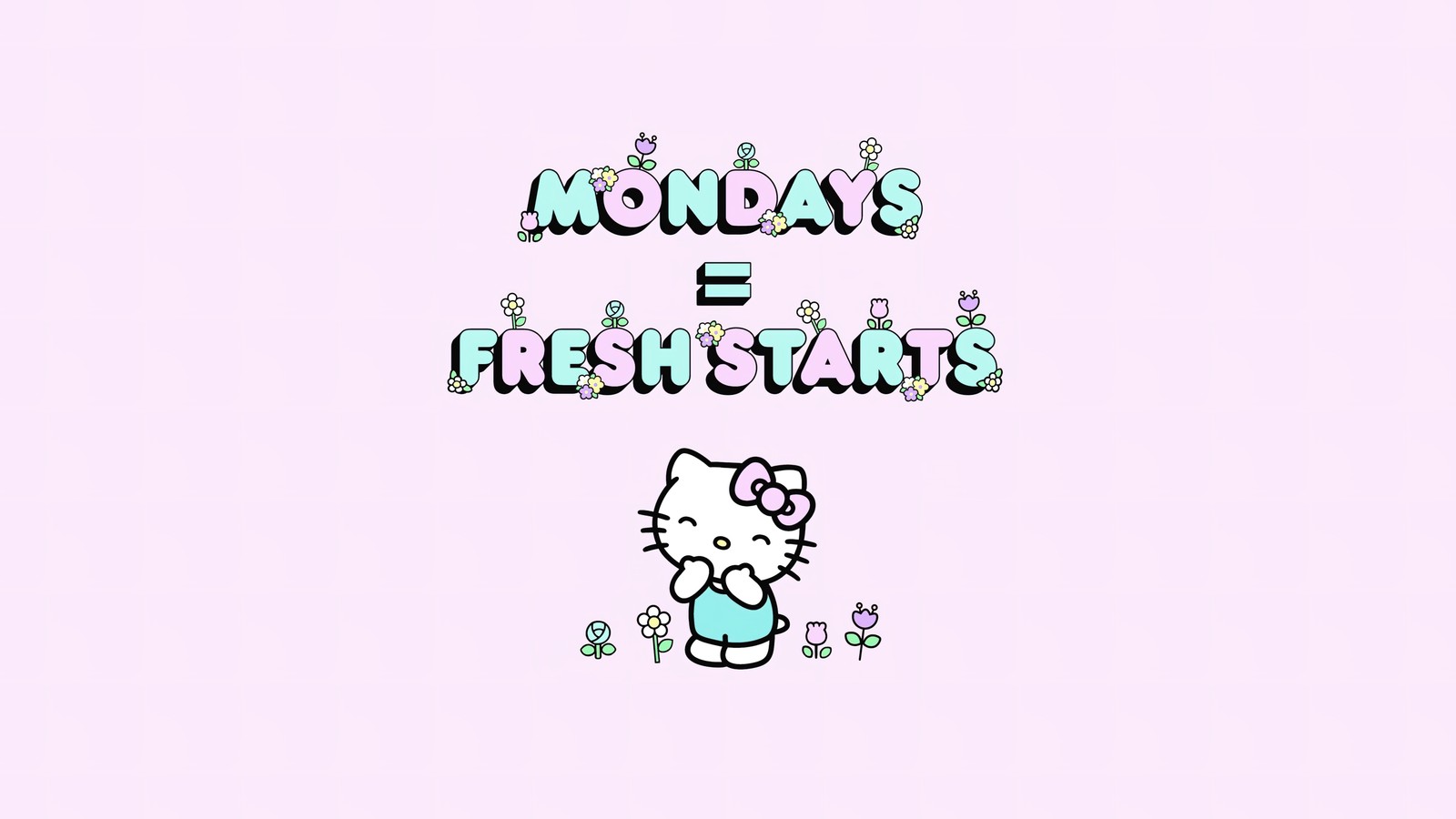 Крупный план hello kitty, держащей цветок в руке (monday quotes, fresh starts, фоновый рисунок hello kitty, санрио, sanrio)