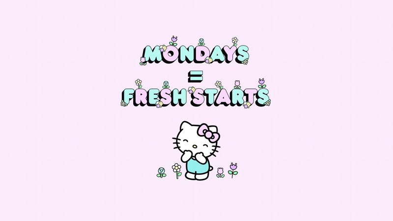 Крупный план hello kitty, держащей цветок в руке (monday quotes, fresh starts, фоновый рисунок hello kitty, санрио, sanrio)