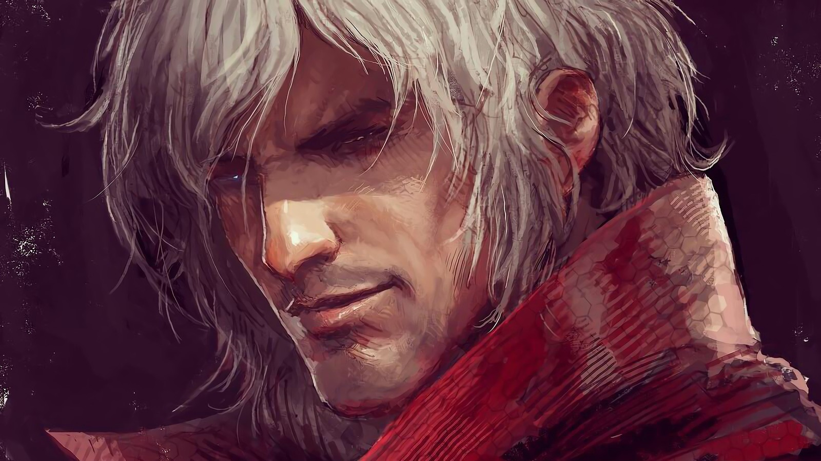 Un gros plan d'un homme avec un manteau rouge et une épée (devil may cry 5, jeu vidéo, dante)