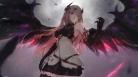 Enchanting Anime Girl with Dark Wings in a Fantasy Realm