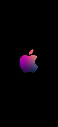 Logotipo vibrante da Apple em magenta e violeta contra um fundo escuro