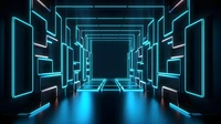 Futuristic Neon Cyan Geometric Tunnel in 5K Graphics