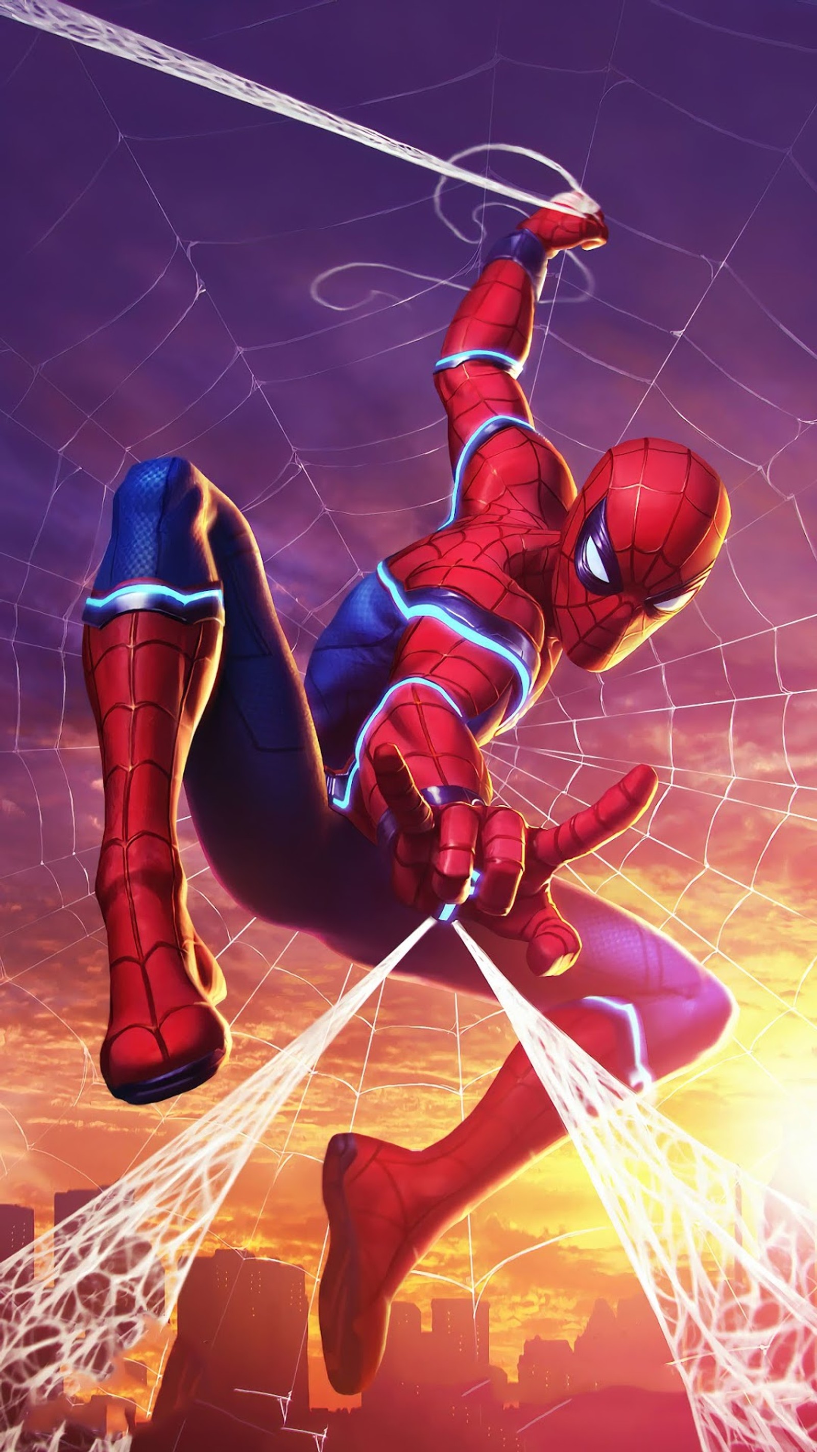 Spider-man dans un costume de toile d'araignée vole dans les airs (univers cinématographique marvel, marvel cinematic universe, spider man, marvel comics, doctor strange)