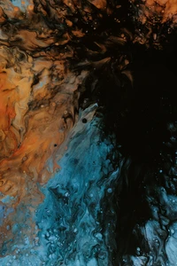 Abstract Geology: Turquoise and Orange Reflections in a Contemporary Cave Formation