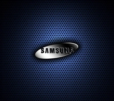 Logo de Samsung Galaxy Alpha sobre un fondo metálico azul