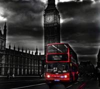 Icônico ônibus de dois andares de Londres perto do Big Ben