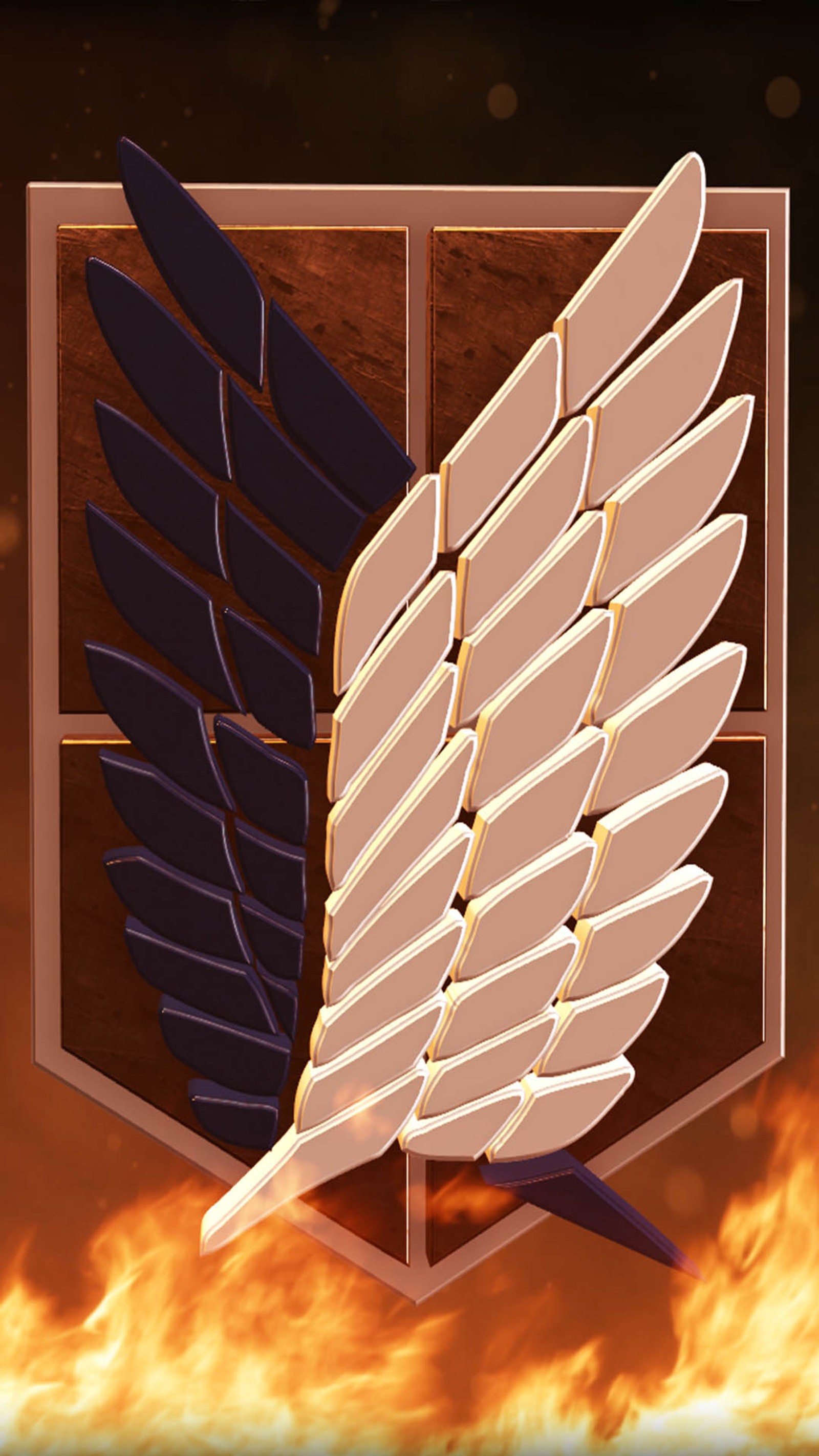 Wings of a bird with a sword on a fire background (no kiojin, shingeki)