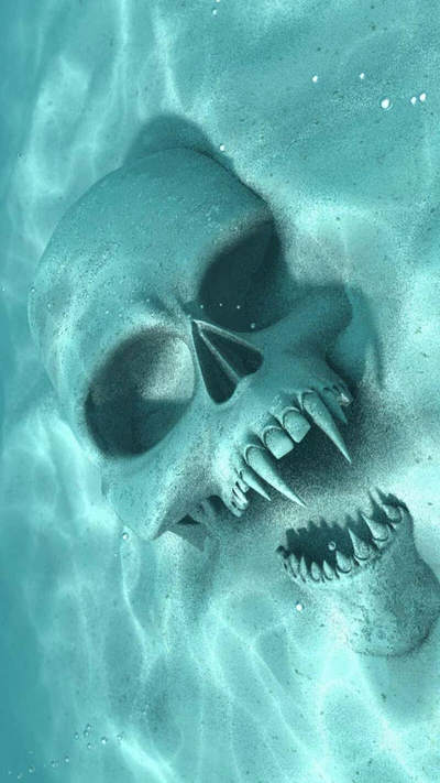 Sunken Skull Beneath Blue Waters