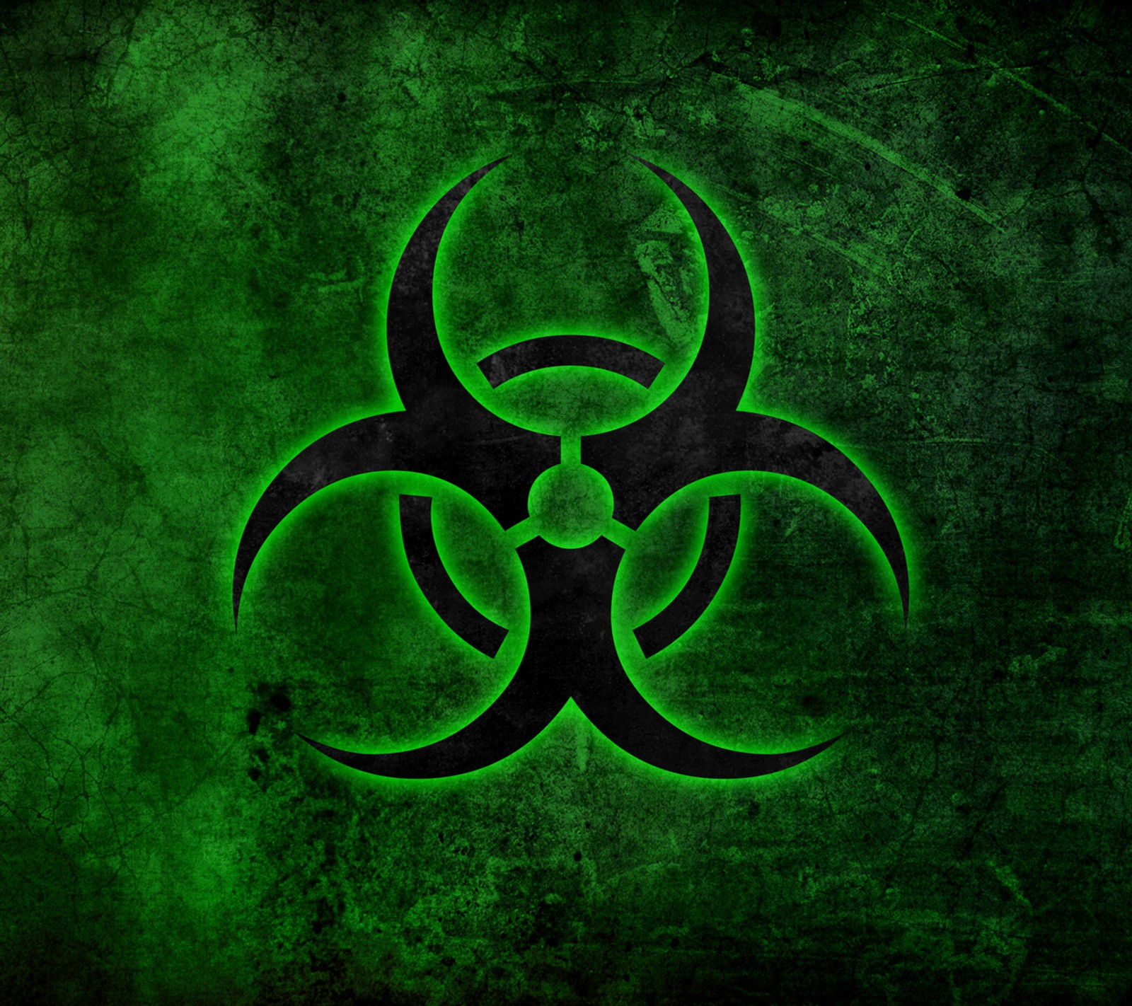 Eine nahaufnahme eines grünen biohazard-logos auf grünem hintergrund. (biohazard, riesgo biologico)