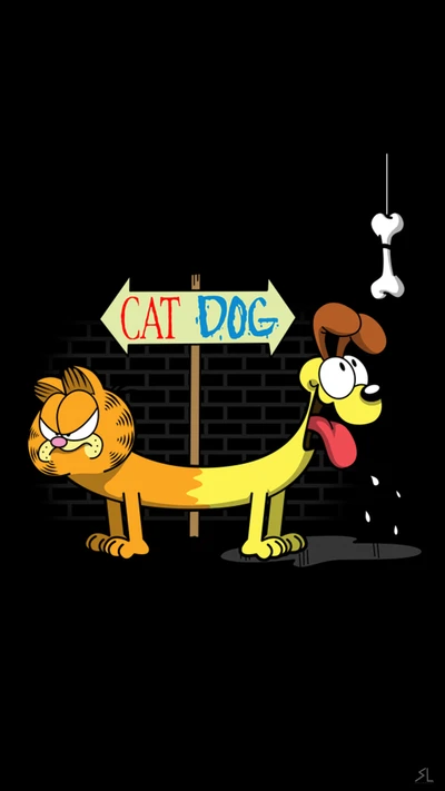 desenho animado, gato, catdog, col, cachorro