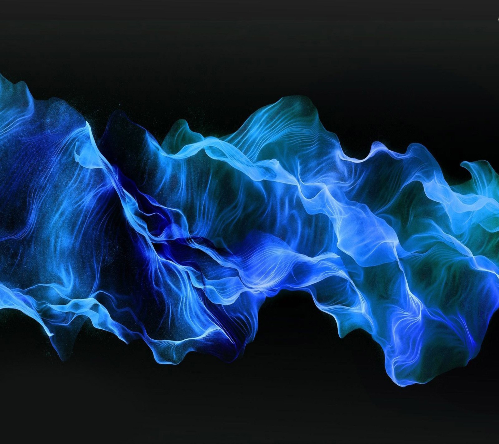 A close up of a blue and black background with a wave of smoke (blue, smoke)