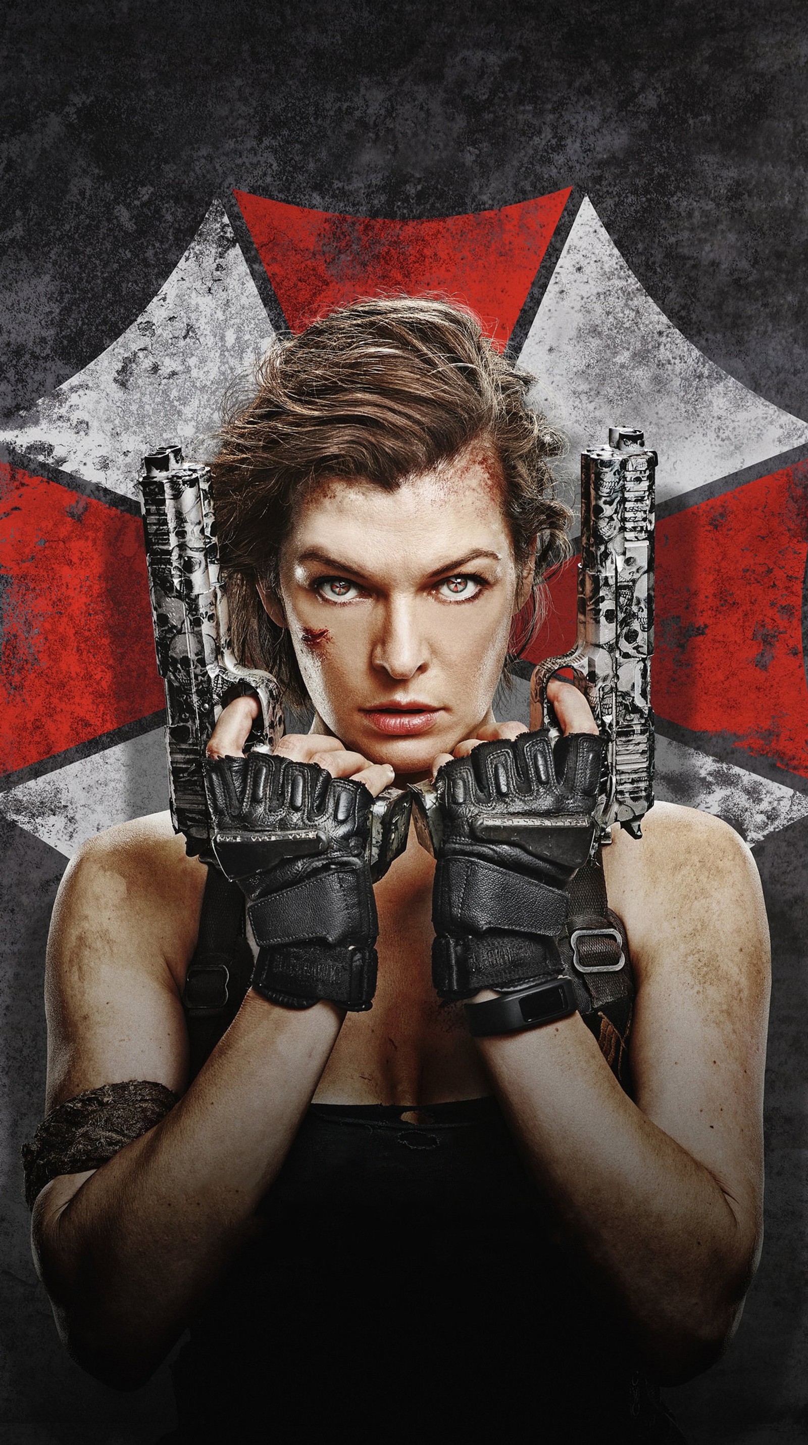 Mujer de resident evil sosteniendo dos armas frente a una cruz. (arte, oscuro, fantasía, arma, resident evil)