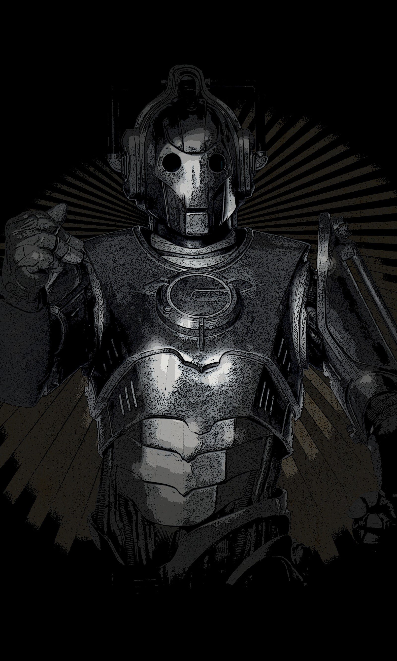 Batman con un traje de armadura con un murciélago en el pecho (bbc, cyberman, doctor who, dibujo)