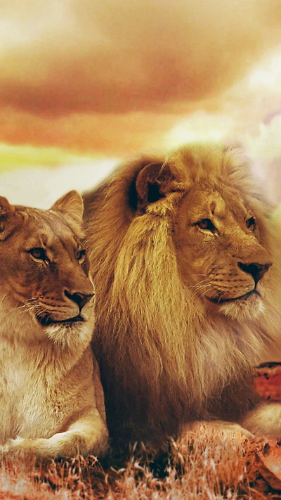 animal, couple, lion