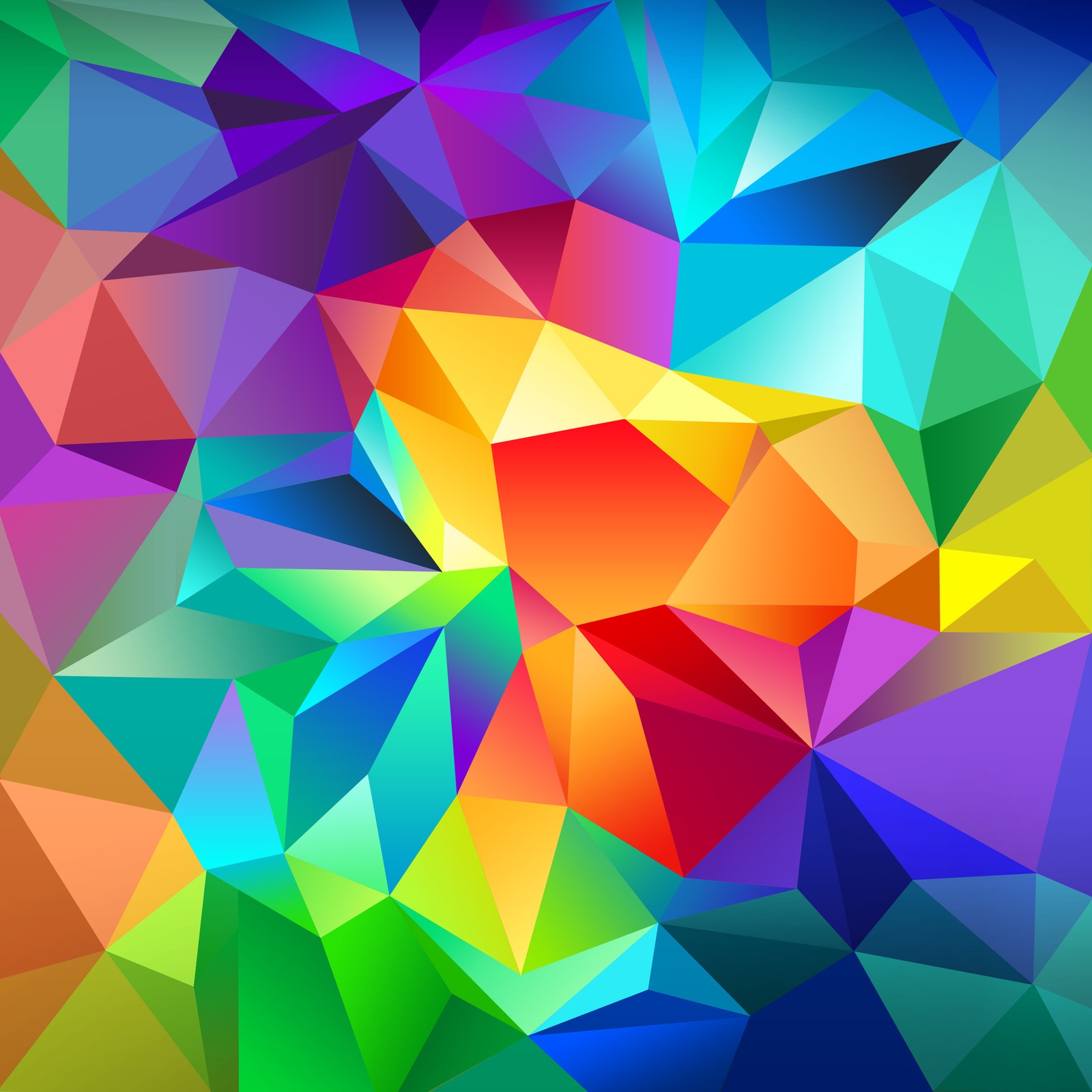 A colorful abstract background with triangles and a rainbow (arcoiris, cores)