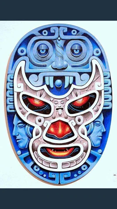 Máscara de demonio azul inspirada en los aztecas