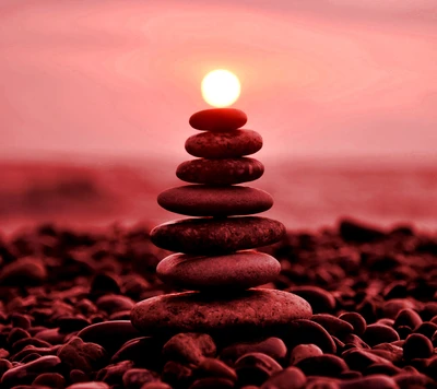 Piedras equilibradas al atardecer