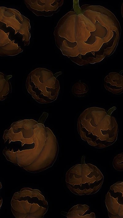 Caras de calabaza malvadas sobre un fondo oscuro