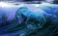 cheval, eau, vague, vague de vent, blanc