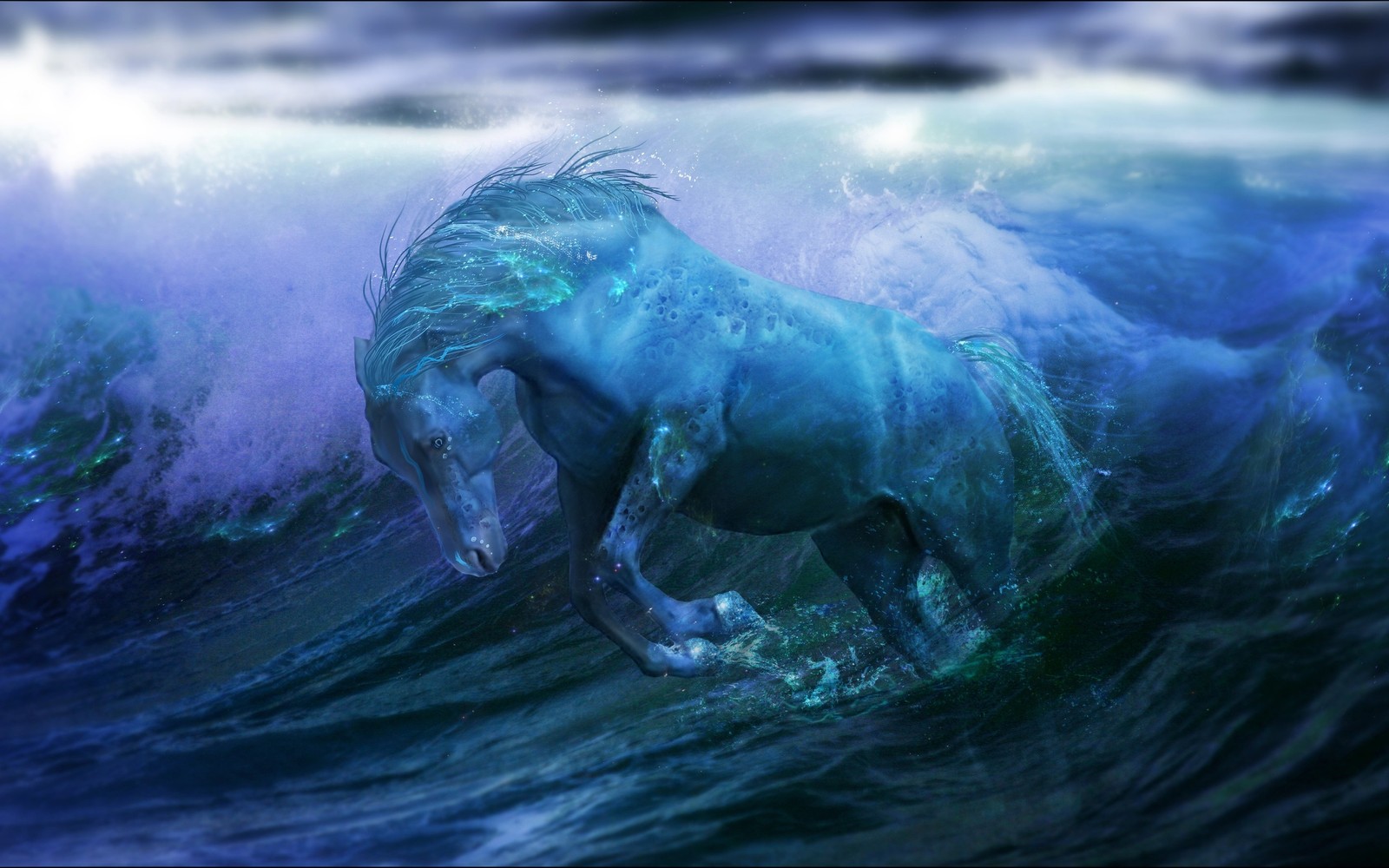 Arafed horse in the ocean with a wave crashing (horse, water, wave, wind wave, white)