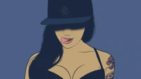 Stylized Illustration of a Rapper in a Cap with Bold Tattoos and a Confident Expression