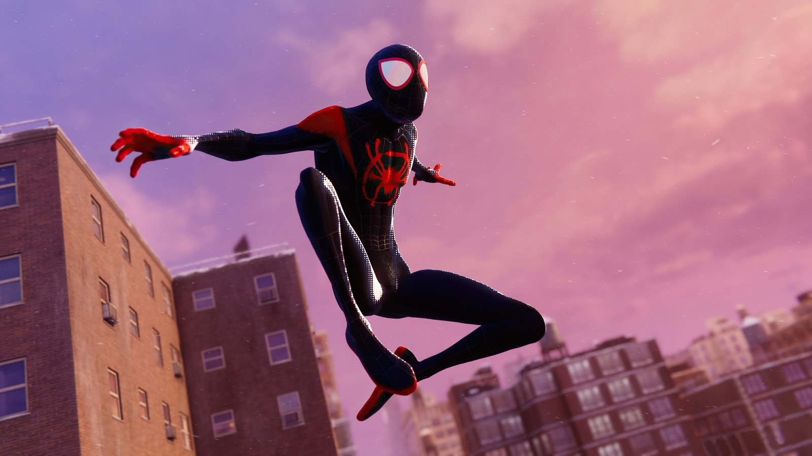 marvels spider man miles morales, insomniac, playstation 5, video game, into the spider verse suit wallpaper